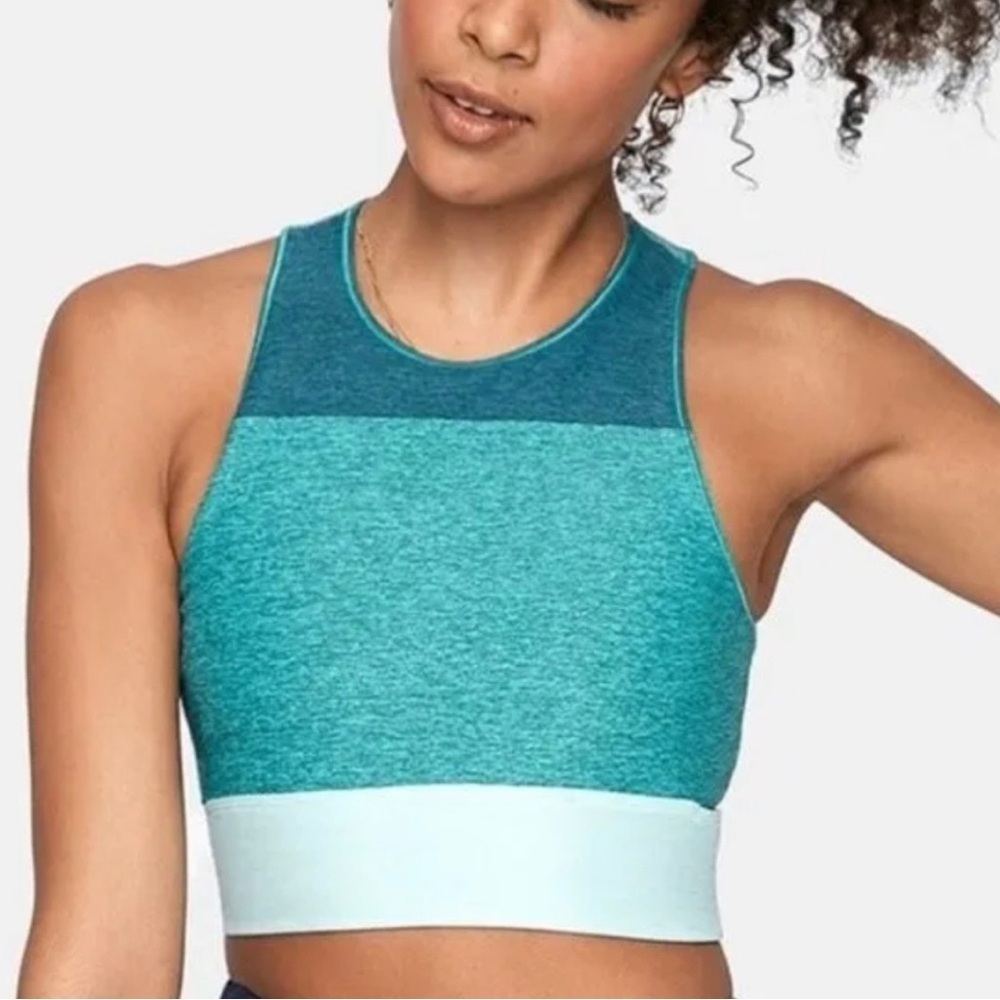 Outdoor Voices Green Tri-Tone Slashback Crop Top Sports Bra Size Small